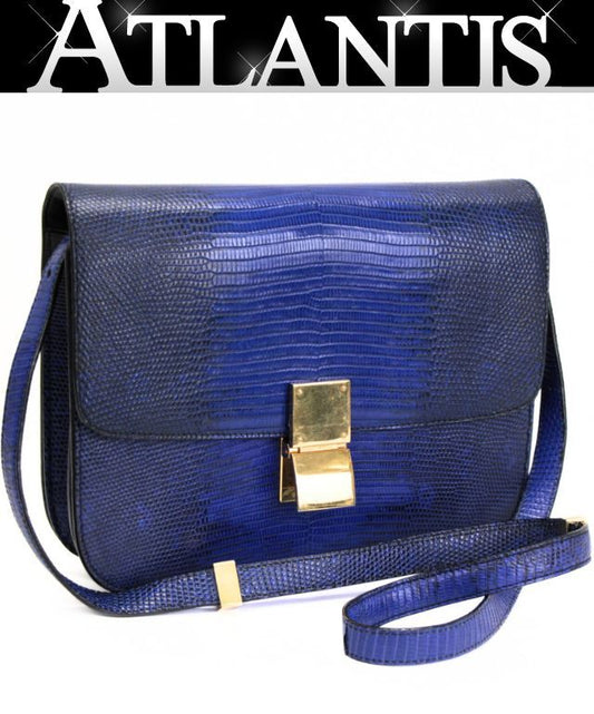 CELINE Classic Box Medium Lizard Bag Blue Size ONE SIZE