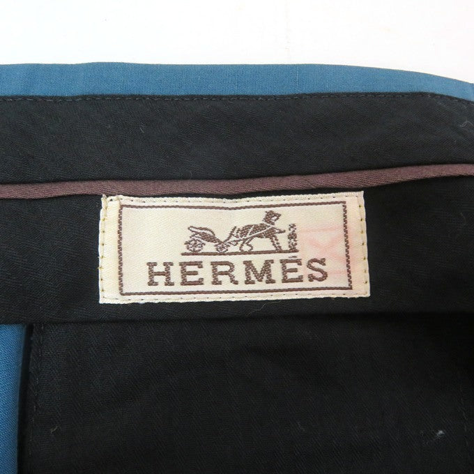 HERMES Cotton Linen Slacks Blue Size 44