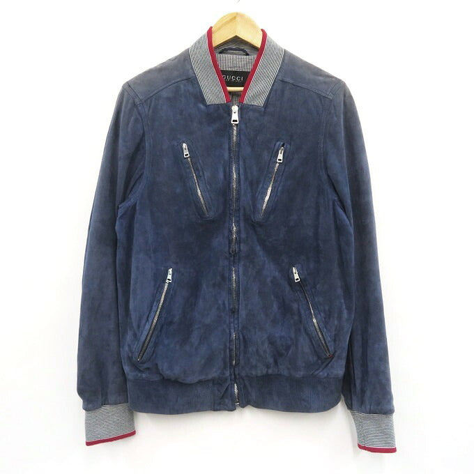 GUCCI Suede Leather Jacket Navy Size 50