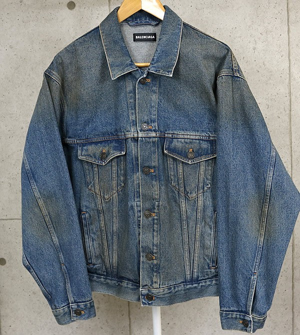 BALENCIAGA Logo Cotton Denim Jacket Blue Size 46
