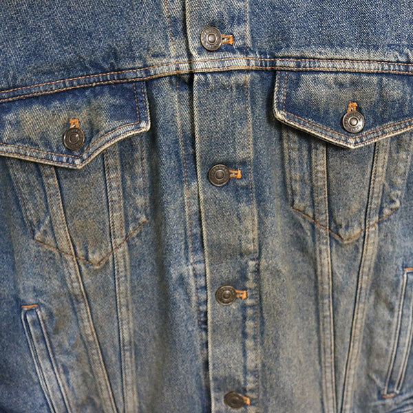 BALENCIAGA Logo Cotton Denim Jacket Blue Size 46
