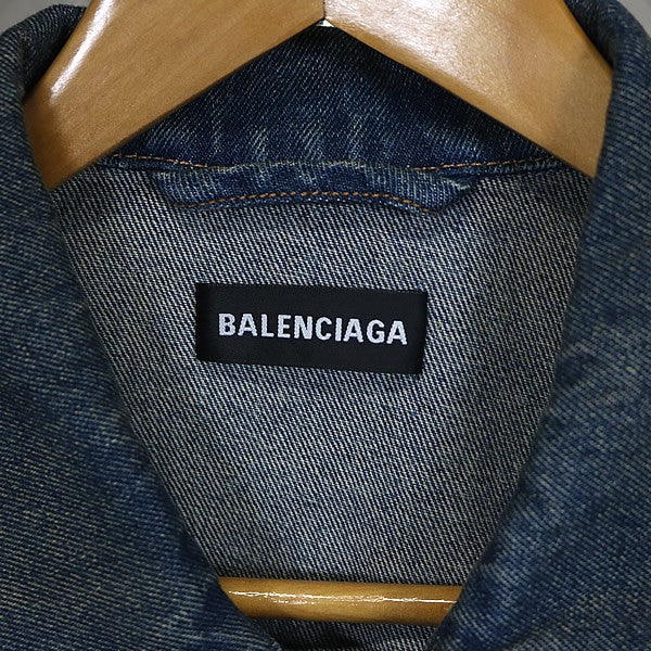 BALENCIAGA Logo Cotton Denim Jacket Blue Size 46