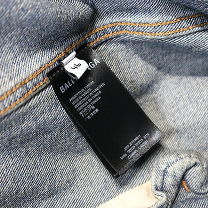BALENCIAGA Logo Cotton Denim Jacket Blue Size 46