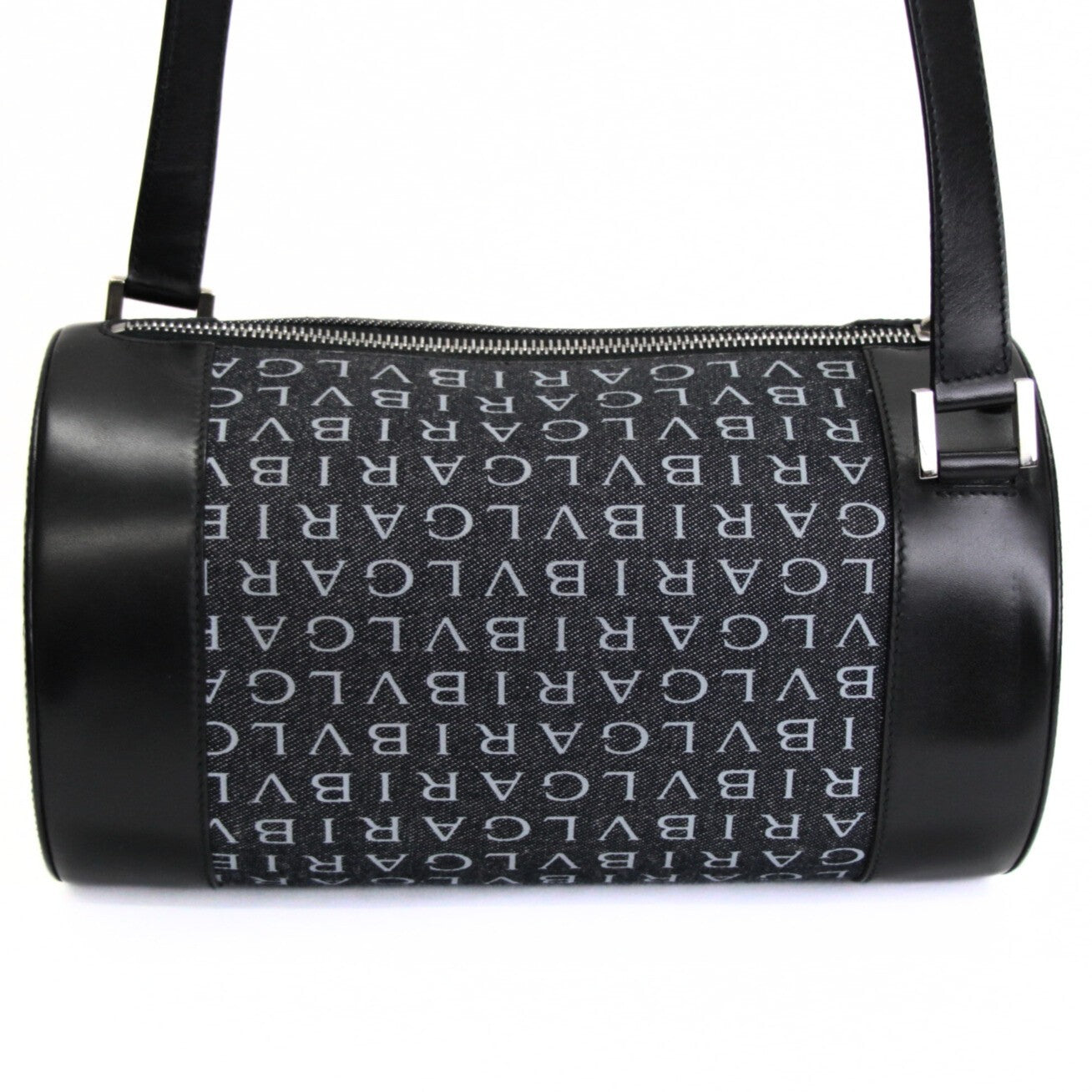 BVLGARI B-Zero1 Logomania Denim Leather Shoulder Bag Black