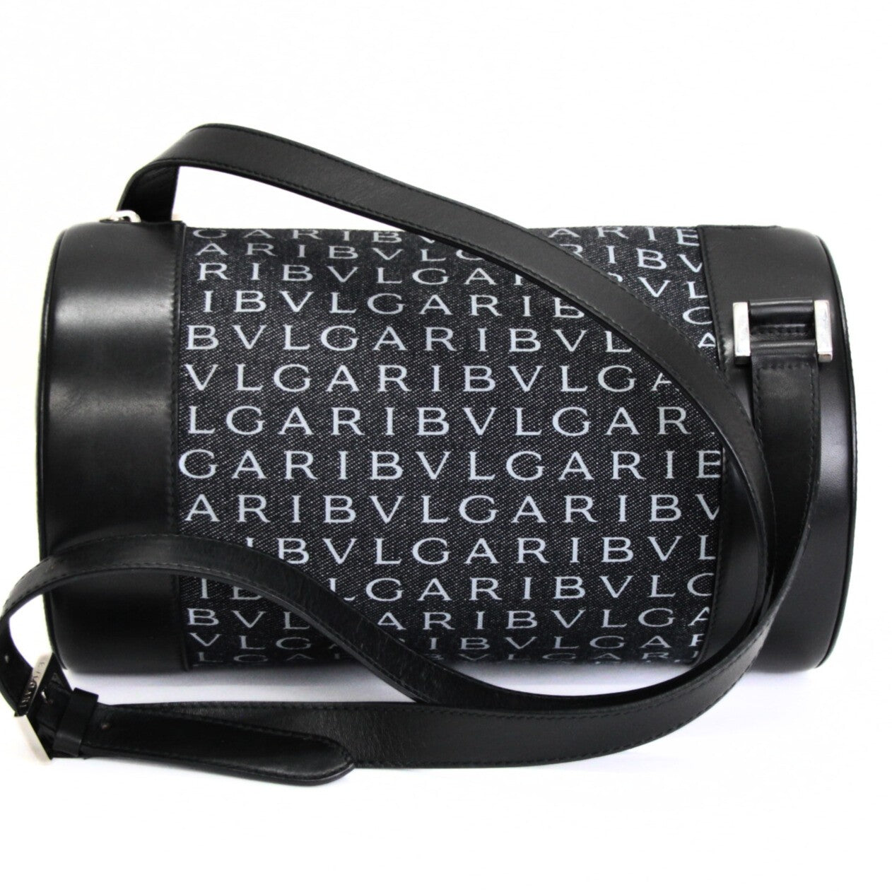 BVLGARI B-Zero1 Logomania Denim Leather Shoulder Bag Black
