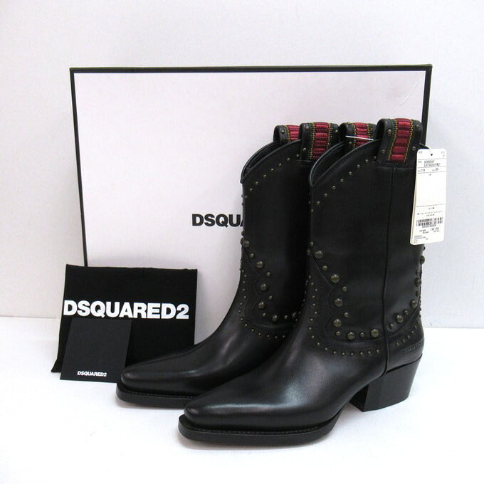 Dsquared2 Flat Boot West Studs Black Size 36 1/2