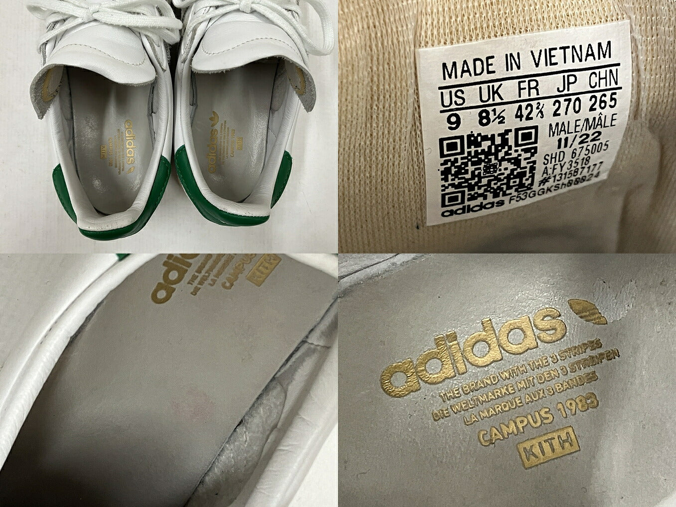adidas KITH Campus 80s White Green Sneakers Size 27cm