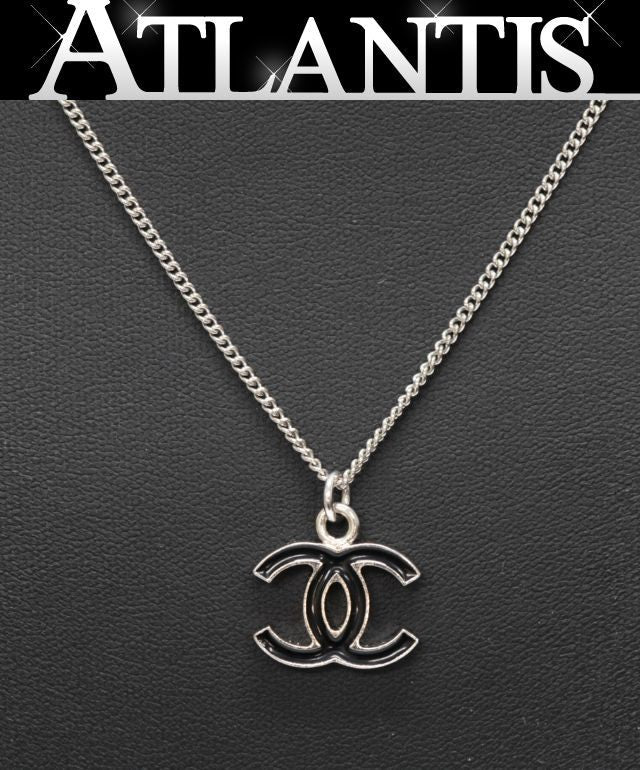 CHANEL Coco Mark Reversible Silver Necklace Size ONE SIZE