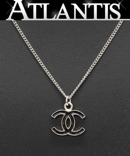 CHANEL Coco Mark Reversible Silver Necklace Size ONE SIZE