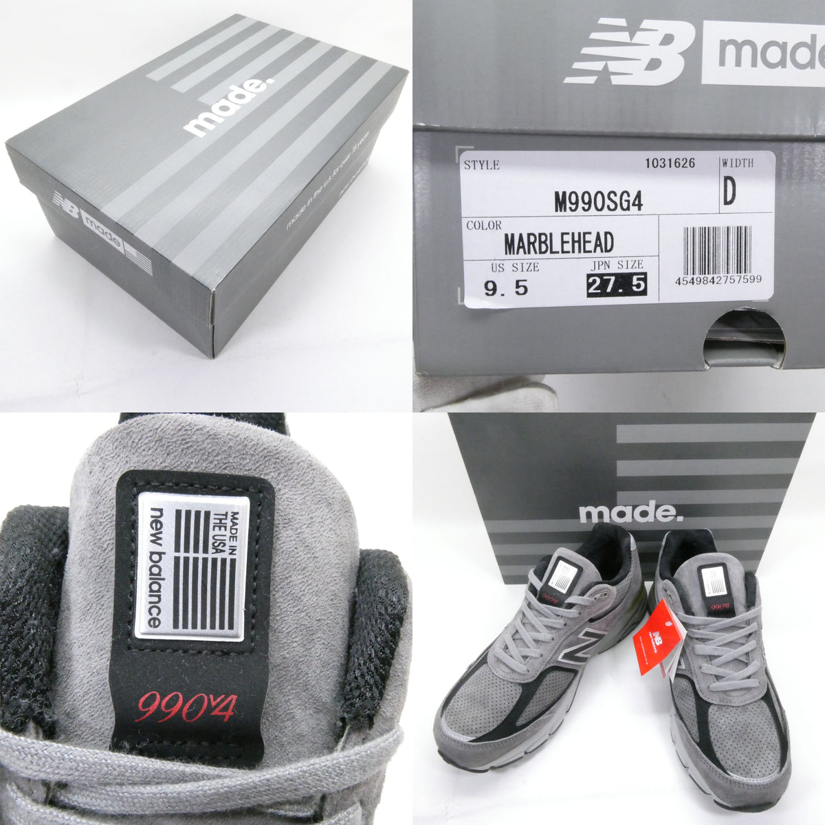 NEW BALANCE 990 V4 M990SG4 Made In Gray Sneakers Size 9.5