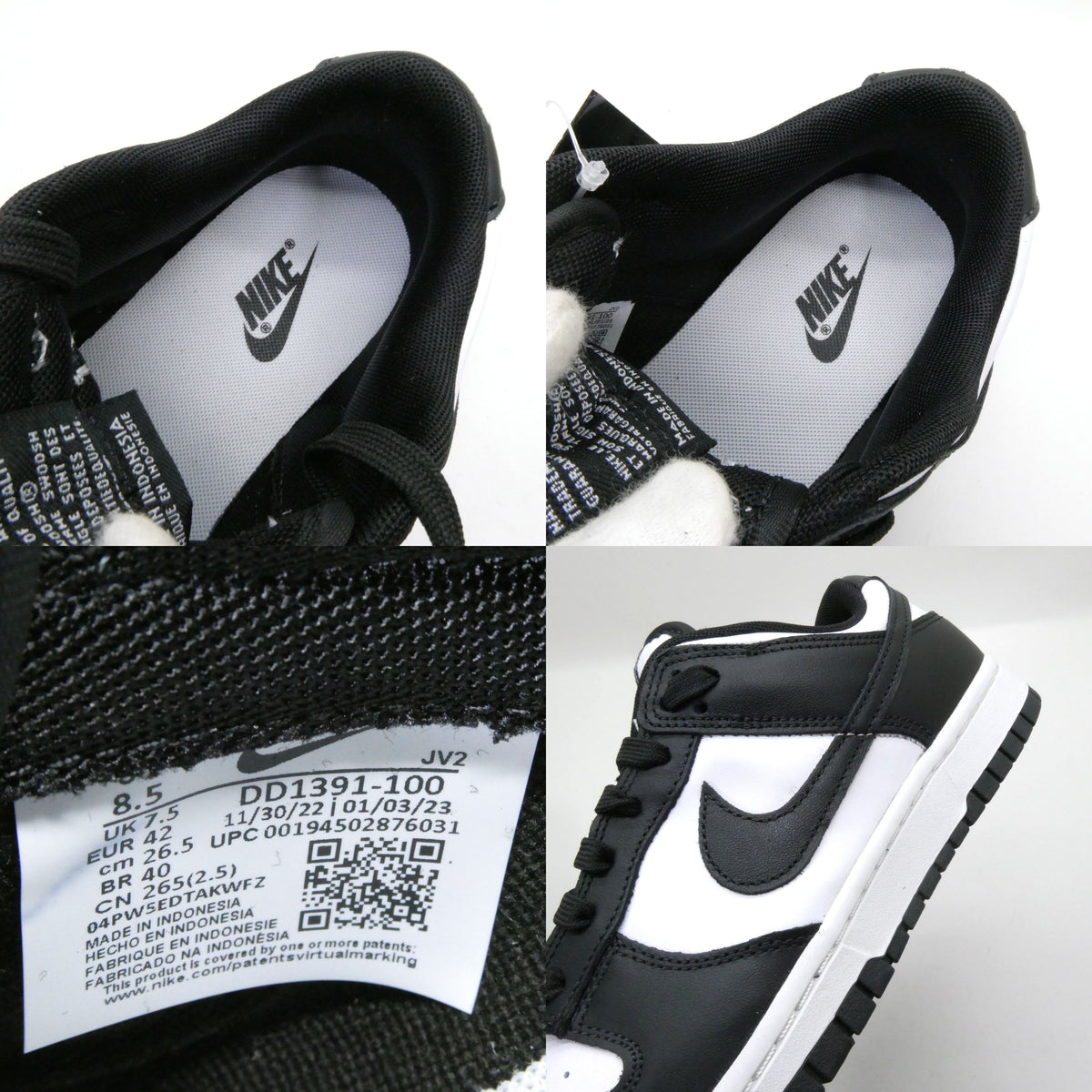 NIKE Dunk Low Retro White Black Sneakers Size 8.5