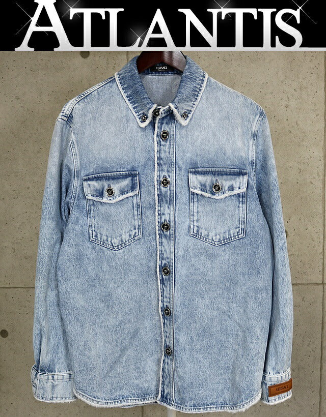 VERSACE Blue Medusa Button Denim Shirt Jacket Size 46