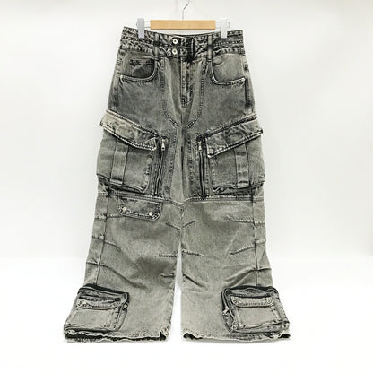 PERSONSOUL Multi Pocket Wide Denim Jeans Black Size L