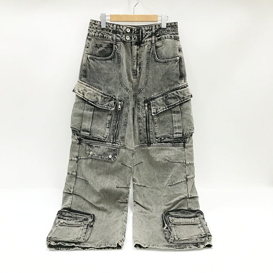 PERSONSOUL Multi Pocket Wide Denim Jeans Black Size L