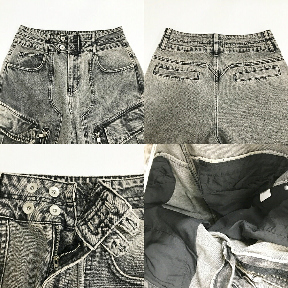 PERSONSOUL Multi Pocket Wide Denim Jeans Black Size L