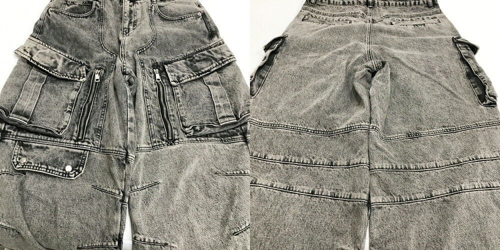 PERSONSOUL Multi Pocket Wide Denim Jeans Black Size L