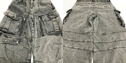 PERSONSOUL Multi Pocket Wide Denim Jeans Black Size L
