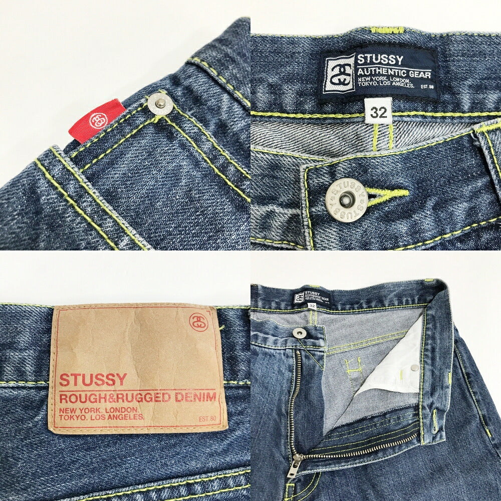 STUSSY Blue Back Paint Logo Denim Shorts Size 32