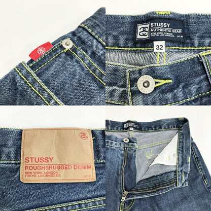 STUSSY Blue Back Paint Logo Denim Shorts Size 32