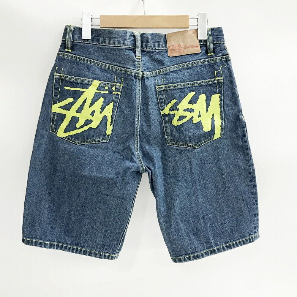 STUSSY Blue Back Paint Logo Denim Shorts Size 32