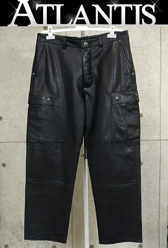 CHROME HEARTS DEVIL DOG Leather Cargo Pants Black Size 34