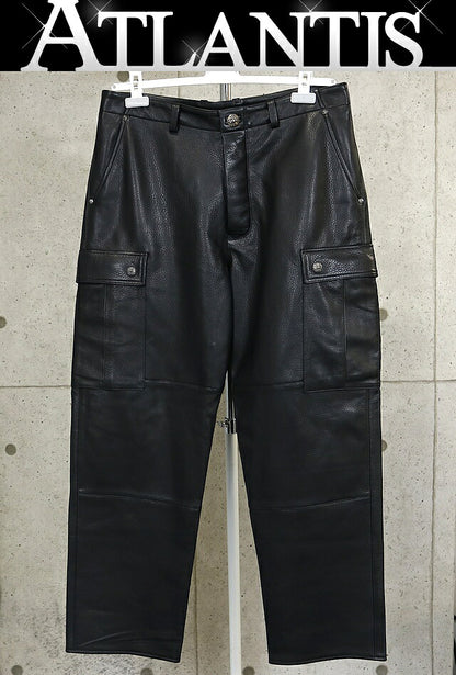 CHROME HEARTS DEVIL DOG Leather Cargo Pants Black Size 34