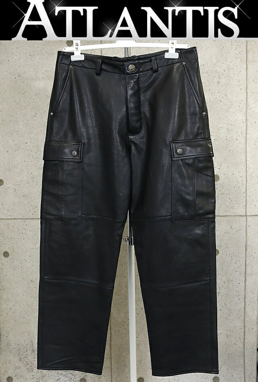 CHROME HEARTS DEVIL DOG Leather Cargo Pants Black Size 34