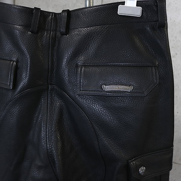 CHROME HEARTS DEVIL DOG Leather Cargo Pants Black Size 34
