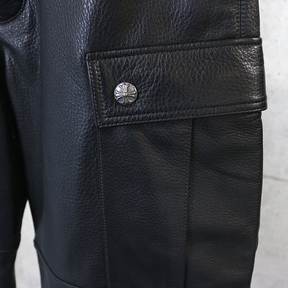 CHROME HEARTS DEVIL DOG Leather Cargo Pants Black Size 34