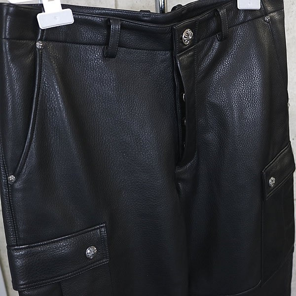 CHROME HEARTS DEVIL DOG Leather Cargo Pants Black Size 34