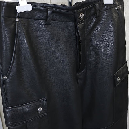 CHROME HEARTS DEVIL DOG Leather Cargo Pants Black Size 34
