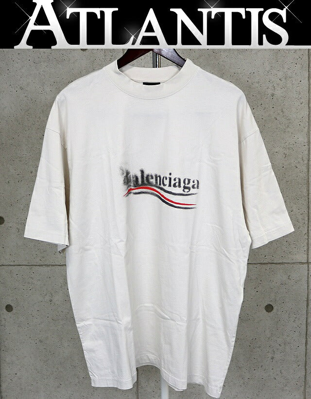 BALENCIAGA Logo Cotton T-Shirt Off-White Size M