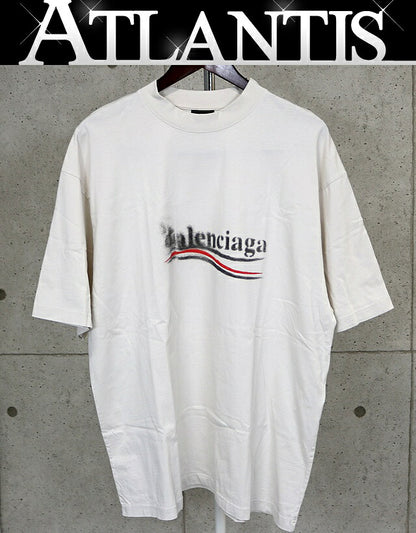 BALENCIAGA Logo Cotton T-Shirt Off-White Size M