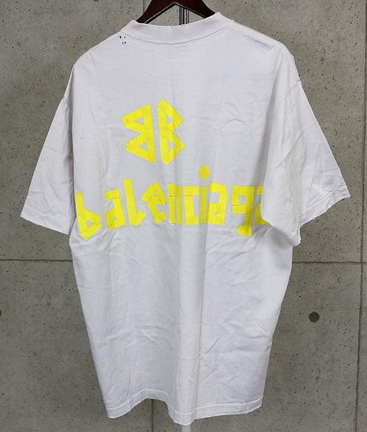 BALENCIAGA Tape Logo Cotton T-Shirt Beige Size L