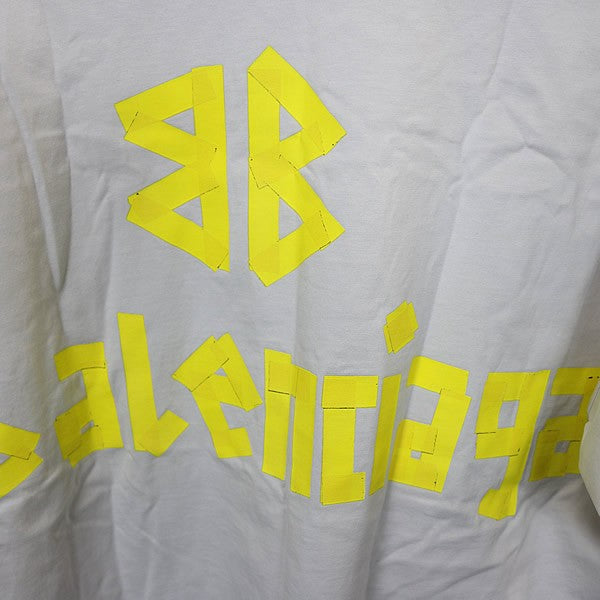 BALENCIAGA Tape Logo Cotton T-Shirt Beige Size L