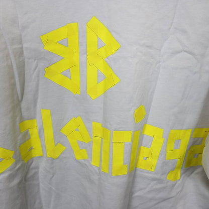 BALENCIAGA Tape Logo Cotton T-Shirt Beige Size L