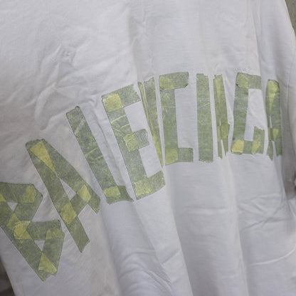 BALENCIAGA Tape Logo Cotton T-Shirt Beige Size L