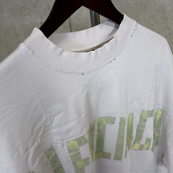 BALENCIAGA Tape Logo Cotton T-Shirt Beige Size L