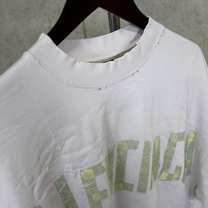 BALENCIAGA Tape Logo Cotton T-Shirt Beige Size L