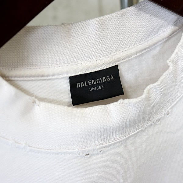 BALENCIAGA Tape Logo Cotton T-Shirt Beige Size L