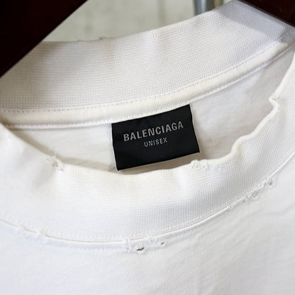 BALENCIAGA Tape Logo Cotton T-Shirt Beige Size L