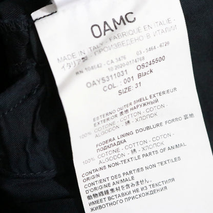 OAMC Cotton Wide Tapered Slacks Black Size 31