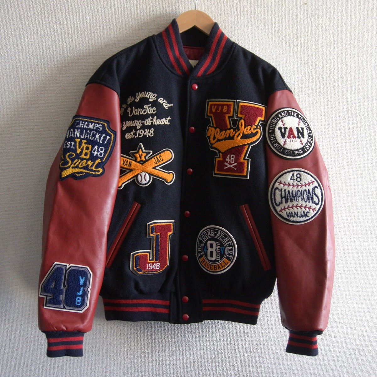 VAN JAC Leather-sleeved varsity jacket Size LL
