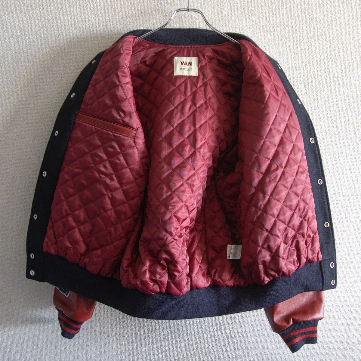 VAN JAC Leather-sleeved varsity jacket Size LL