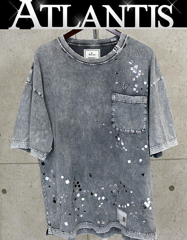 MIHARA YASUHIRO Embellished Bleach T-Shirt Gray Size 46