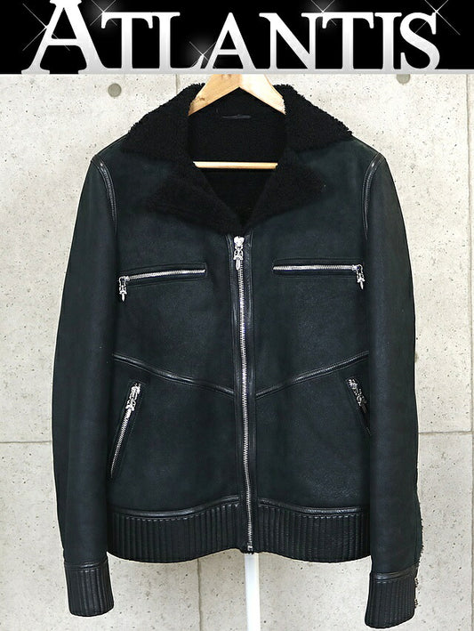CHROME HEARTS Dagger Zip Shearling Leather Jacket Size M