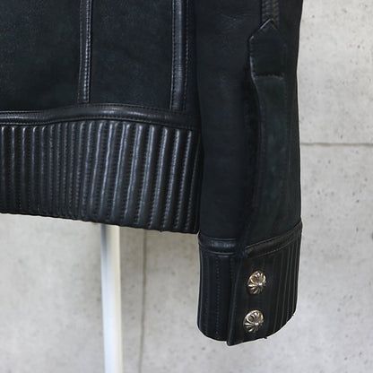 CHROME HEARTS Dagger Zip Shearling Leather Jacket Size M