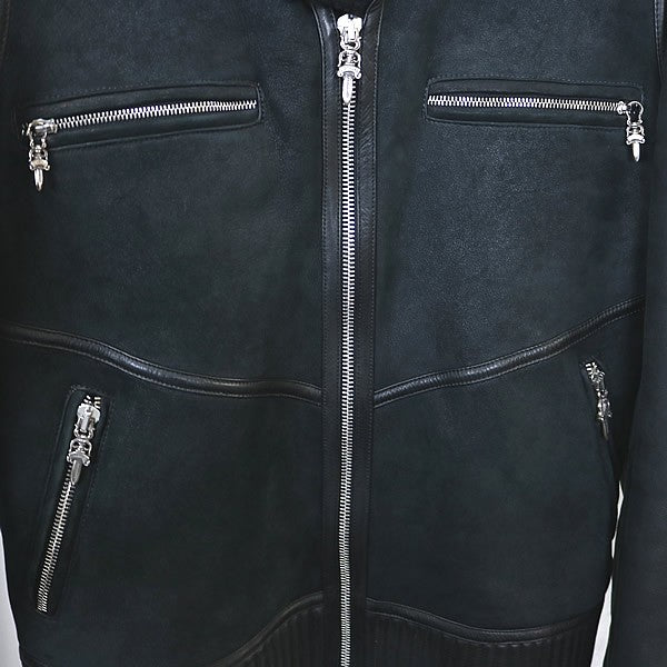 CHROME HEARTS Dagger Zip Shearling Leather Jacket Size M