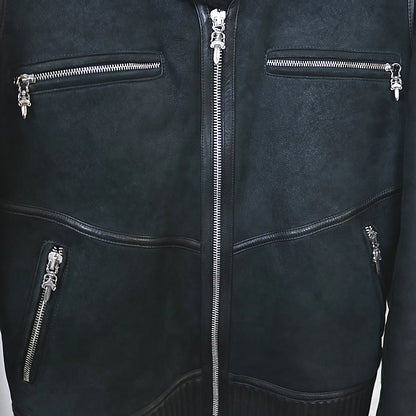 CHROME HEARTS Dagger Zip Shearling Leather Jacket Size M