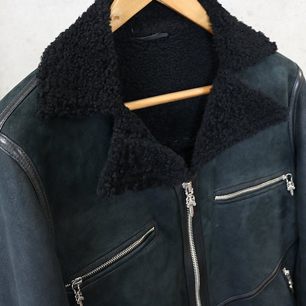 CHROME HEARTS Dagger Zip Shearling Leather Jacket Size M